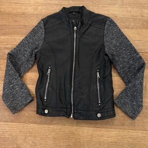SO black faux leather moto jacket girls size 7
 b68